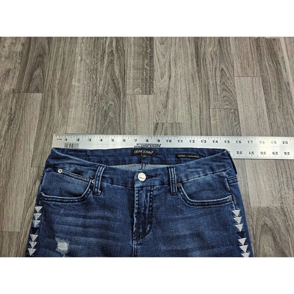 Dear John Women Size 27 Joyrich Comfort Skinny Distressed Embroidered Blue Jeans - Picture 8 of 12
